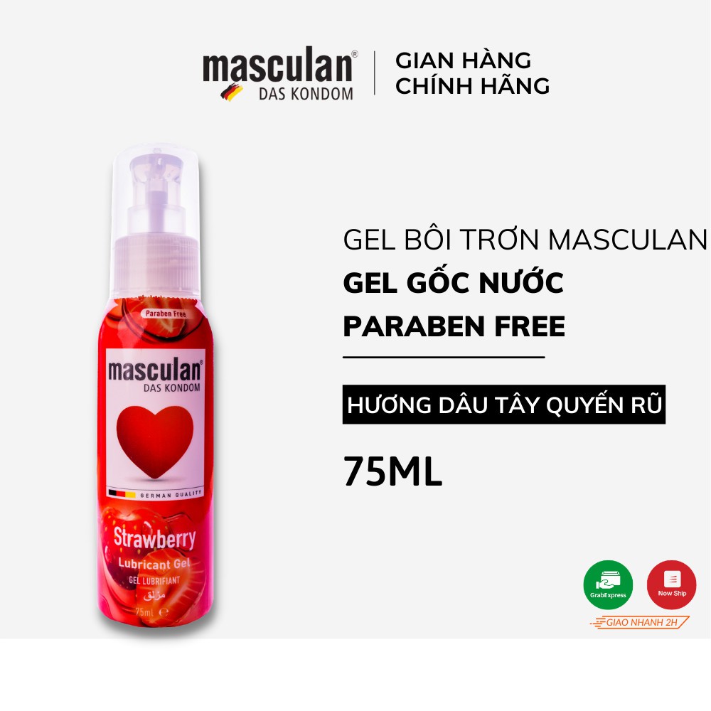 Gel bôi trơn cao cấp Masculan Strawberry - Hương dâu tây ngọt ngào - Gốc nước - Không chất bảo quản - An toàn - 75ml