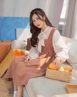 ĐẦM NÂU NƠ CỔ VINTAGE