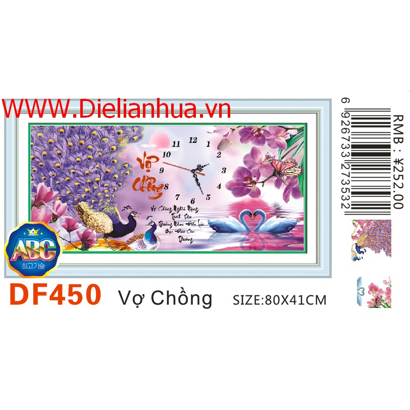Tranh đính đá đồng hồ Vợ Chồng. Kích thước 80x41cm