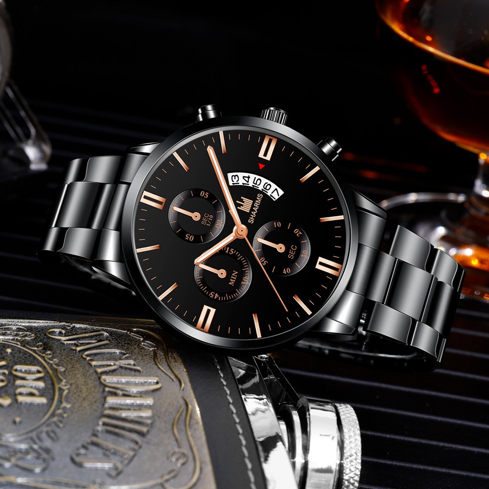 ĐỒNG HỒ NAM DÂY ĐÚC THỜI TRANG SHAARMS MÀU ĐEN NAM TÍNH | BigBuy360 - bigbuy360.vn