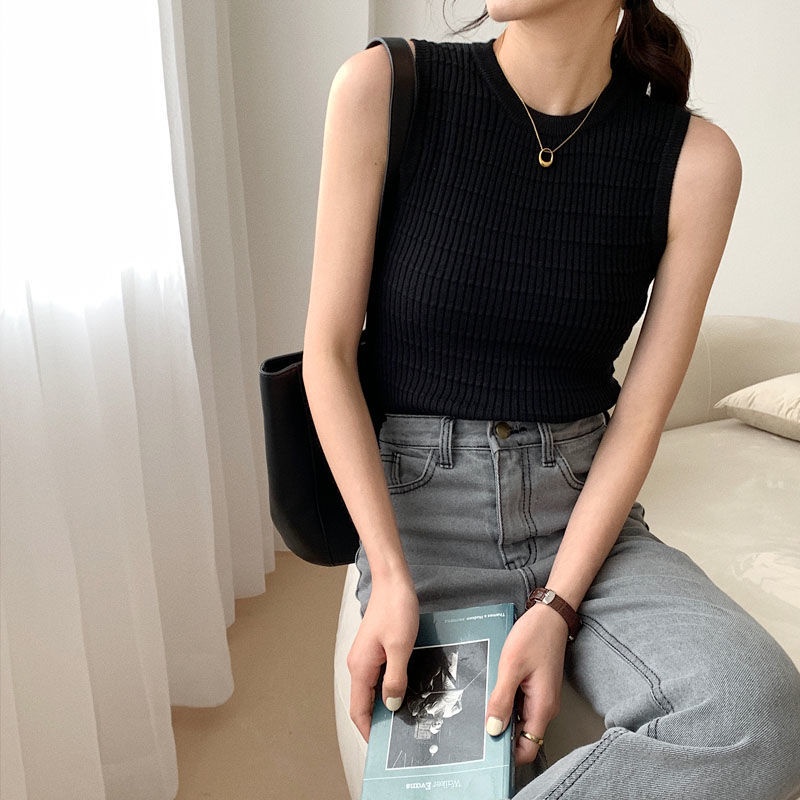 Áo Len Không Tay Màu Sắc Đơn Giản Cho Nữ 156510 Áo Camisole Cổ Tròn Ôm Dáng Đơn Giản Hợp Thời Trang