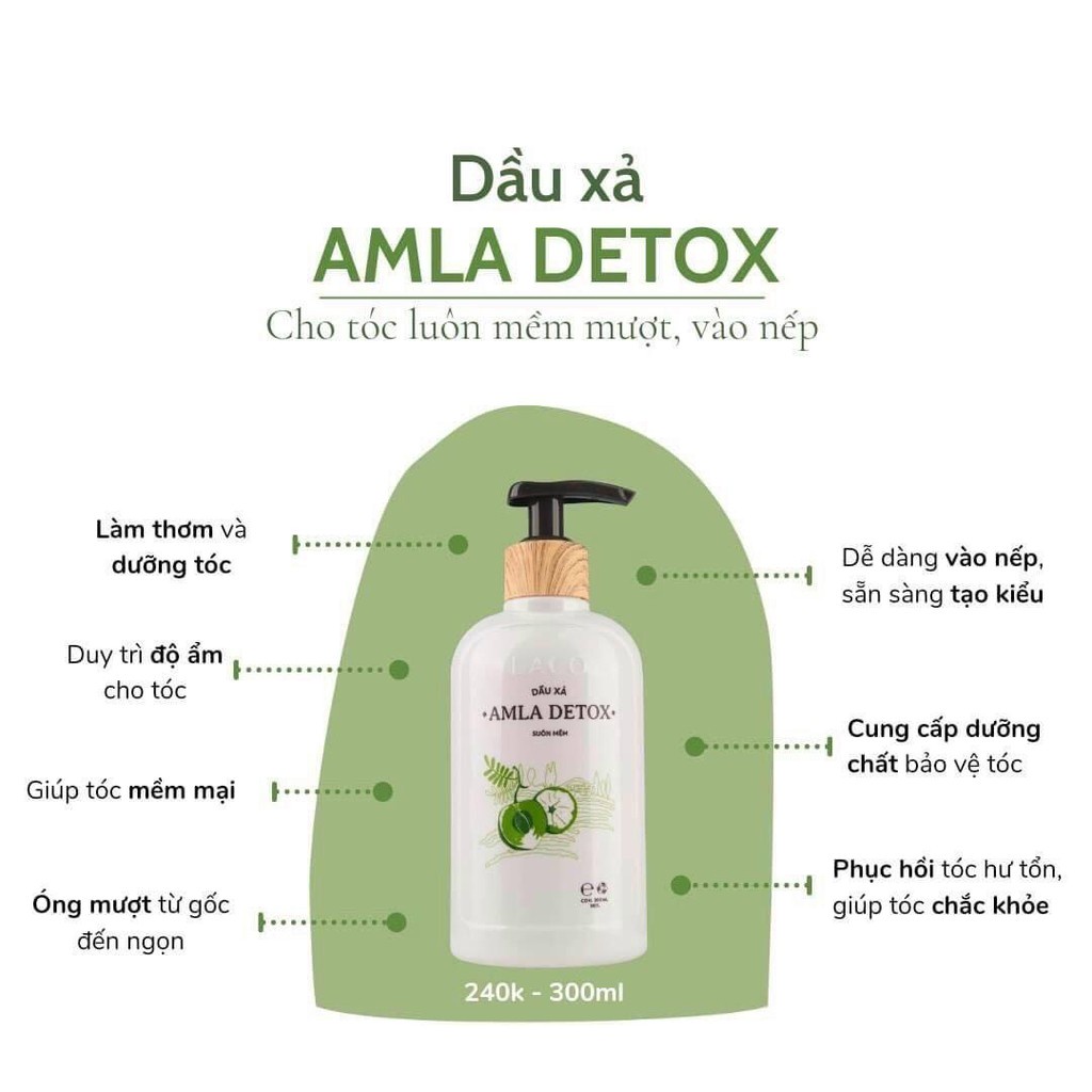 Gói Sữa tắm Laco 5ml và Bộ dầu gội dầu xả Laco Amla Detox 300ml ngăn rụng tóc, cho mái tóc óng mượt chắc khỏe