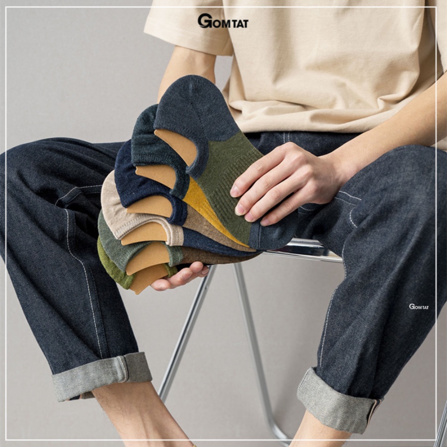 Set 7 đôi tất vớ nam cổ ngắn GOMTAT chất liệu cotton cao cấp, có miếng đệm cao su chống tuột gót - NAMCN-CC-01