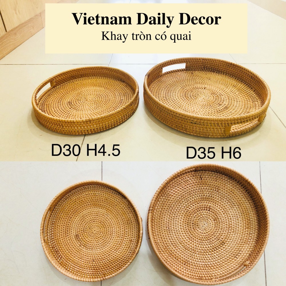 Khay tròn mây tre đan có quai I Sang trọng, bền đẹp I Hàng xuất dư