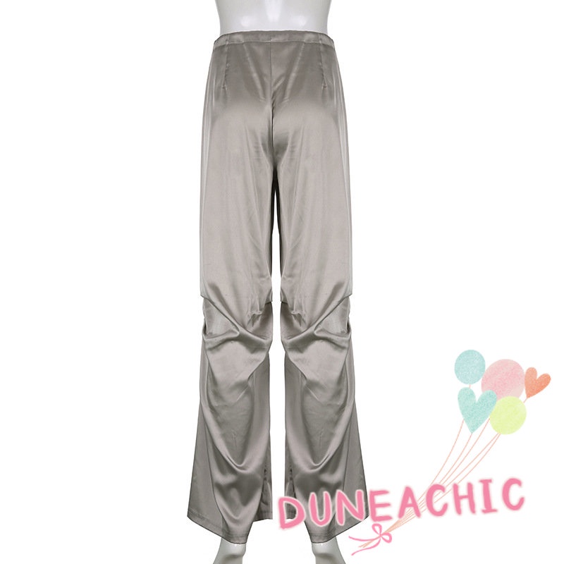 DUNEA Quần Satin Ống Rộng Lưng Thấp Thời Trang Dành Cho Nữ