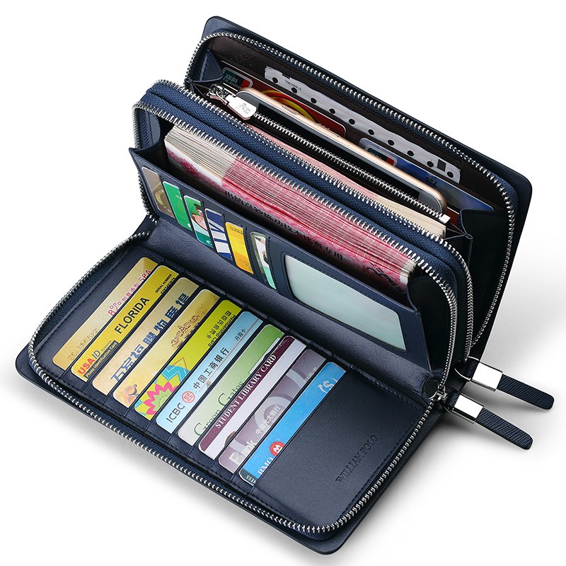 Ví nam cầm tay cao cấp William Polo 312 Clutch 2 khoá da bò vân safiano-Bảo hành 12 tháng