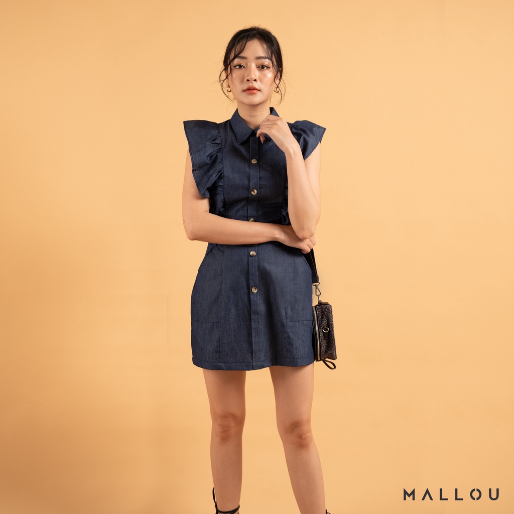 Váy body thiết kế cao cấp Jeanne Dress vải denim cá tính, Váy dài cộc tay cho các nàng mùa hè rạng ngời MALLOU