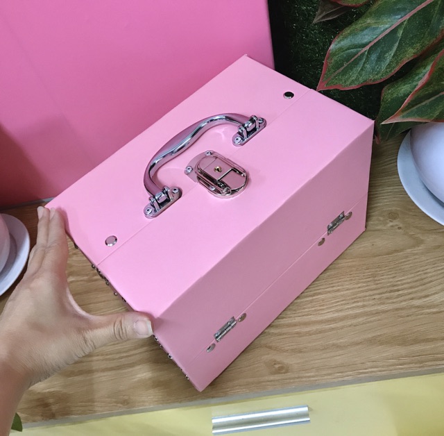 [Bảo hành 12th] Hộp đựng đồ trang điểm có khoá màu hồng nhạt dễ thương Lamdep24g