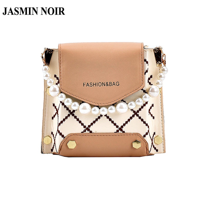 Túi đeo chéo JASMIN NOIR bằng da tổng hợp đính ngọc trai giả sang trọng dành cho nữ