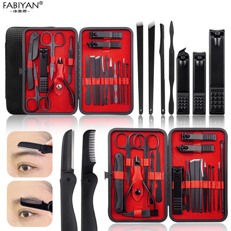 Bộ cắt móng tay FABIYAN với dụng cụ tỉa lông mày bằng thép không gỉ kèm hộp đựng/Bộ Cắt Móng Tay Cao Cấp FABIYAN