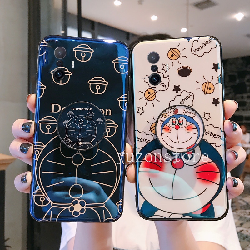 Ốp điện thoại TPU mềm họa tiết Doraemon Blu-ray có giá đỡ cho Xiaomi Mi 11T Pro 11 Lite 5G NE Redmi 10