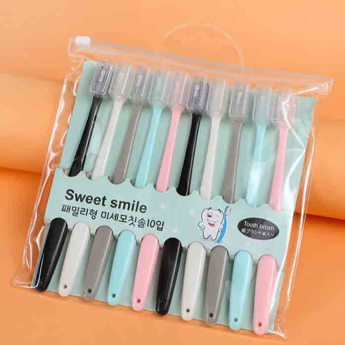 Set 10 bản chải đánh răng Macaron Hàn Quốc - Mềm mại kháng khuẩn nhỏ gọn dễ dàng mang theo