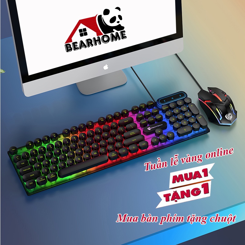 [Tặng chuột] Bàn phím gaming có dây Bearhome, có đèn led nền siêu đẹp, Độ bền cao, không gây tiếng ồn. Dùng cho máy tính