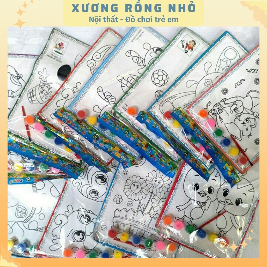 Tranh tô màu cho bé -  bộ 2 tranh tô tặng kèm màu cho bé thỏa sức sáng tạo - Xương Rồng Nhỏ