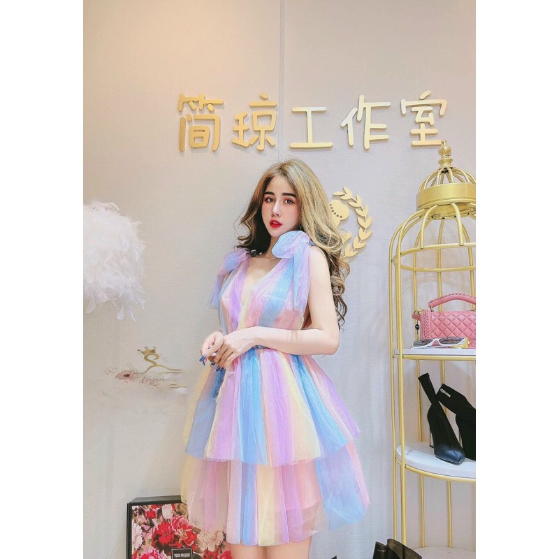 đầm phối màu nơ