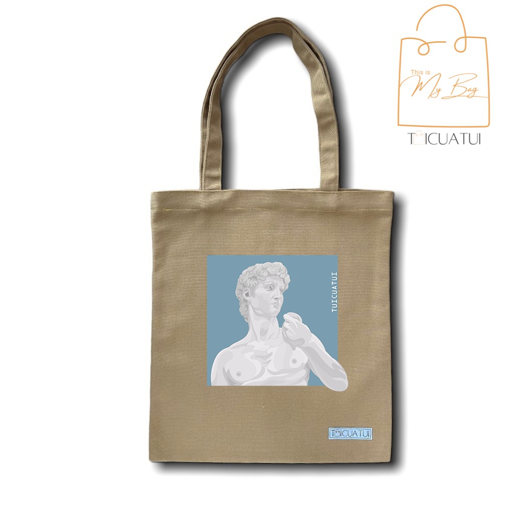 [TOTE BAG LOCAL BRAND] Túi Tote Unisex TUICUATUI Vải Canvas Mẫu In Statue of David Blue