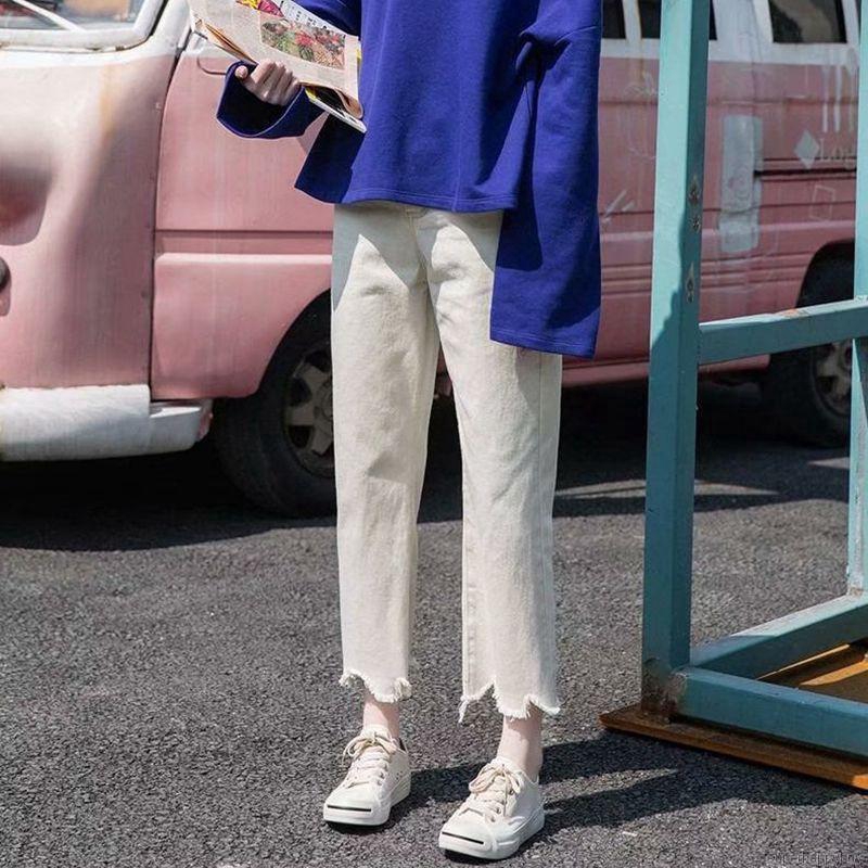 Quần jean ống rộng màu trơn thời trang nữ