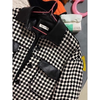 [HÀNG ORDER] Áo khoác croptop da hoạ tiết houndstooth (ảnh thật ở cuối)