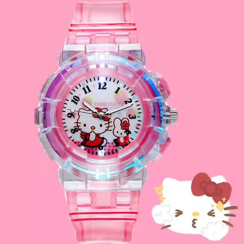 Đồng hồ trẻ em Elsa, Hello Kitty đeo tay có đèn LED phát sáng cho bé gái từ 1-10 tuổi dễ thương