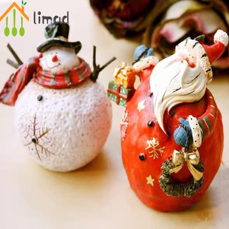 Set 2 đồ trang trí hình ông già noel/ người tuyết bằng nhựa resin màu sắc để bàn trang trí