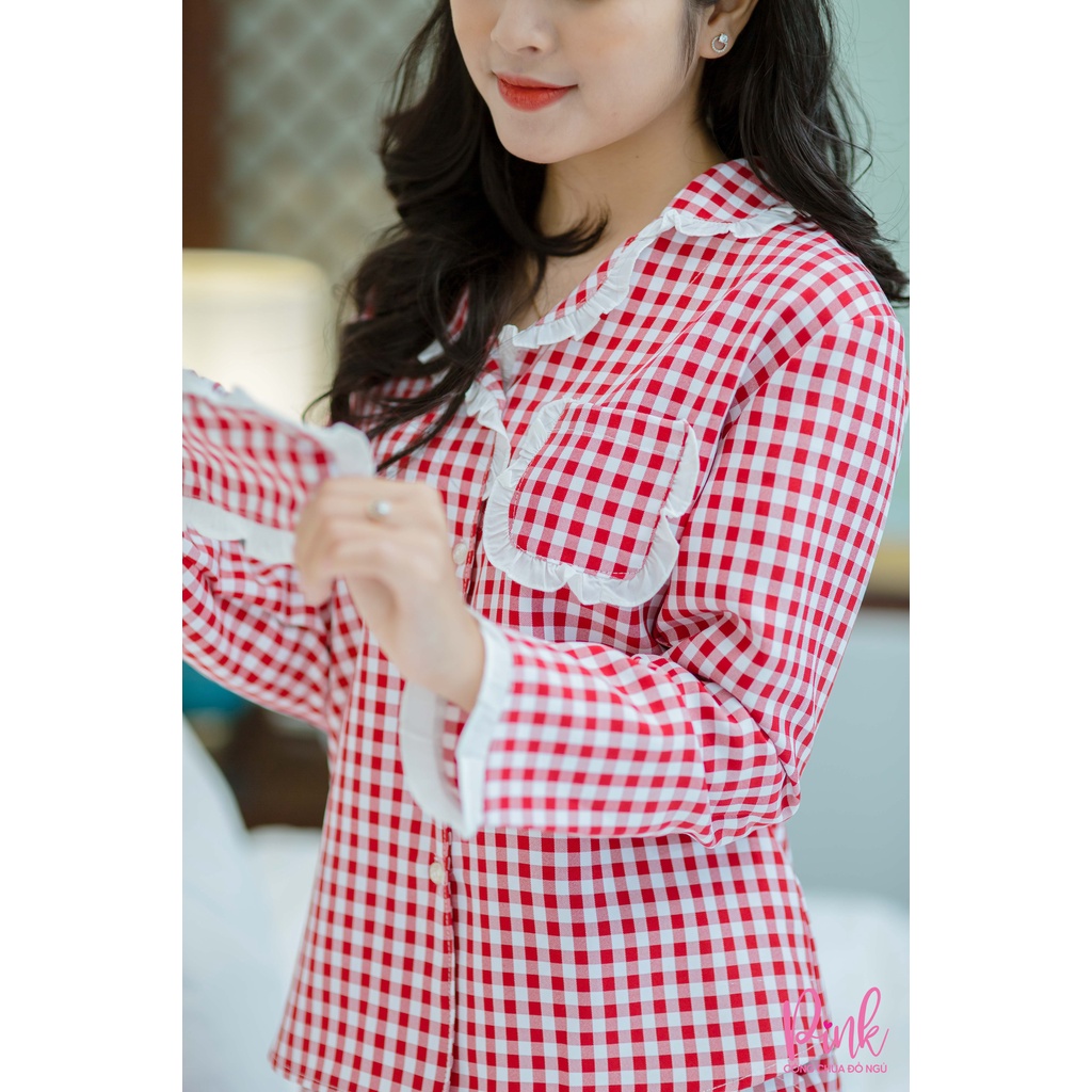 Đồ Bộ Pijama Nữ Dài Tay Caro Vải Kate Ấm Cao Cấp Áo Quần Nữ Hàn Quốc Phong Cách Trẻ Trung Thanh Lịch Nữ Tính- PINK Store