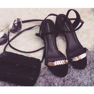 Sandal Nữ Cao Gót 5 Phân Quai Mảnh Đính Đồng Xu Vàng Cực Xinh Tôn Dáng | Giày Cao Gót Xích Tròn Vàng