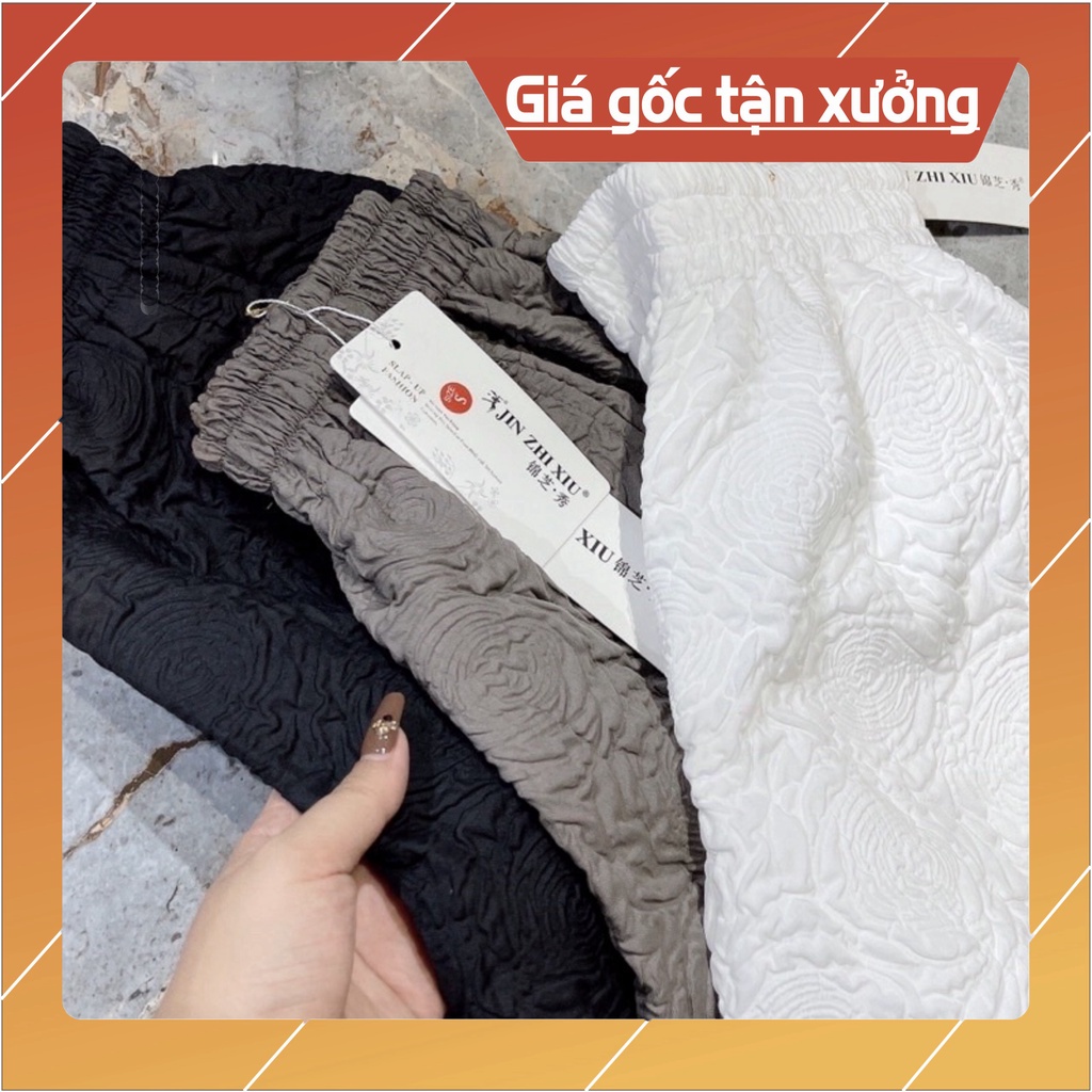 Quần Short Nữ Ống Rộng Lưng Cao Cạp Thun Chun Có Túi In Phồng Hoa Nổi - Quần Đùi Nữ Mặc Ở Nhà Đi Ngủ Thể Thao Đi Biển