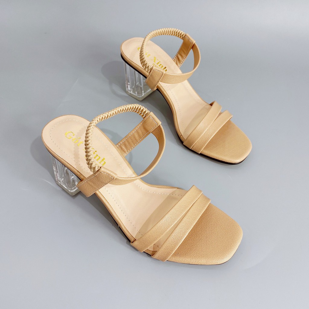 Sandal cao gót nữ GÓT XINH GD19 quai ngang da mềm đế trụ mika trong cao 5cm