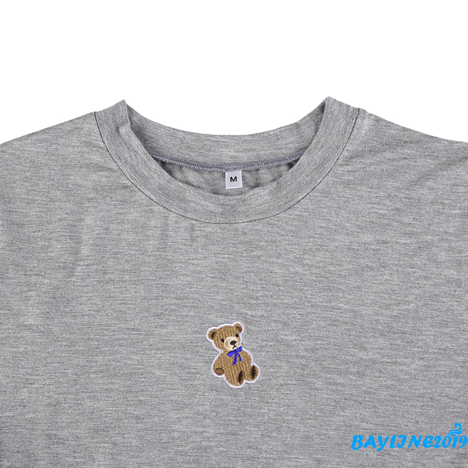 Áo Croptop Nữ Ngắn Tay Cổ Tròn Thêu Hình Gấu Gợi Cảm | BigBuy360 - bigbuy360.vn