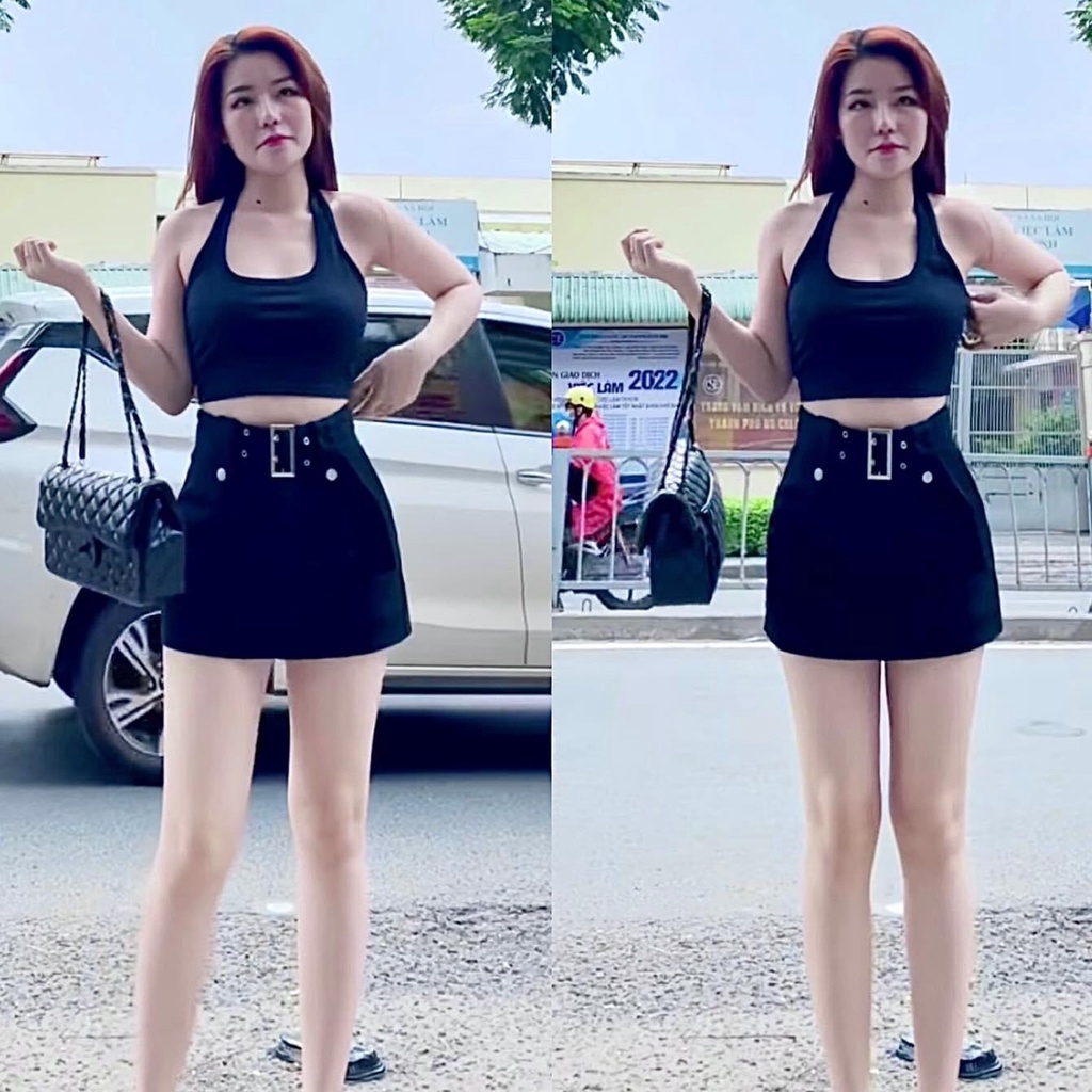 Chân váy kaki ngắn form chữ A kèm đai điều chỉnh size siêu tôn dáng thời trang 2022 alohashop91