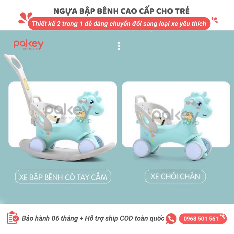 Ngựa bập bênh 3 in 1 có thể bập bênh, xe đẩy, chòi chân FULL nhạc đệm giá chắn an toàn