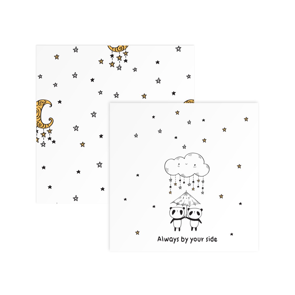 Thiệp tình bạn, tình yêu Valentine ALWAYS BY YOUR SIDE vuông 12cm SDstationery PANDA gấu trúc, dù, mây, sao