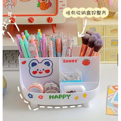 Khay Nhựa, Đế Nhựa Đựng Bút, Mỹ Phẩm 6 Ngăn Tặng Kèm Sticker 2D, 3D Phong Cách Vintage