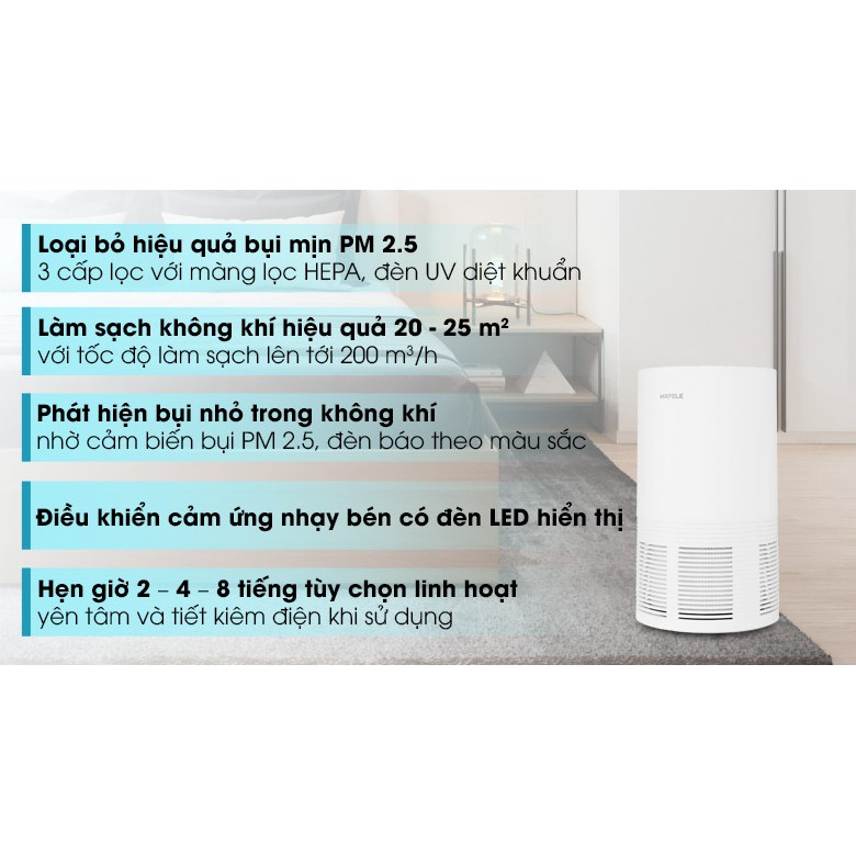 Máy lọc không khí bộ lọc HEPA có diệt khuẩn UV Hafele CF-8116 / 537.82.710 dùng diện tích dưới 25m2 - Hàng chính hãng