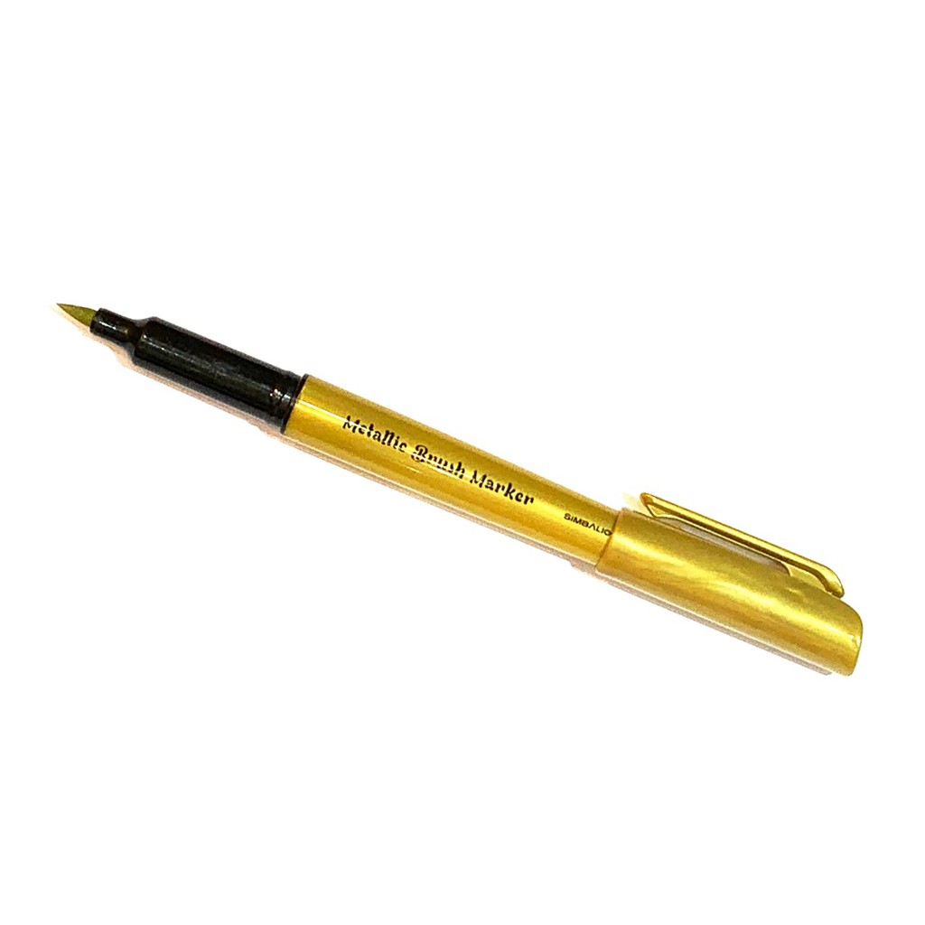 Bút lông đầu cọ viết calligraphy trên mọi chất liệu Simbalion Metallic Brush Marker - Màu vàng đồng nhũ (Gold)