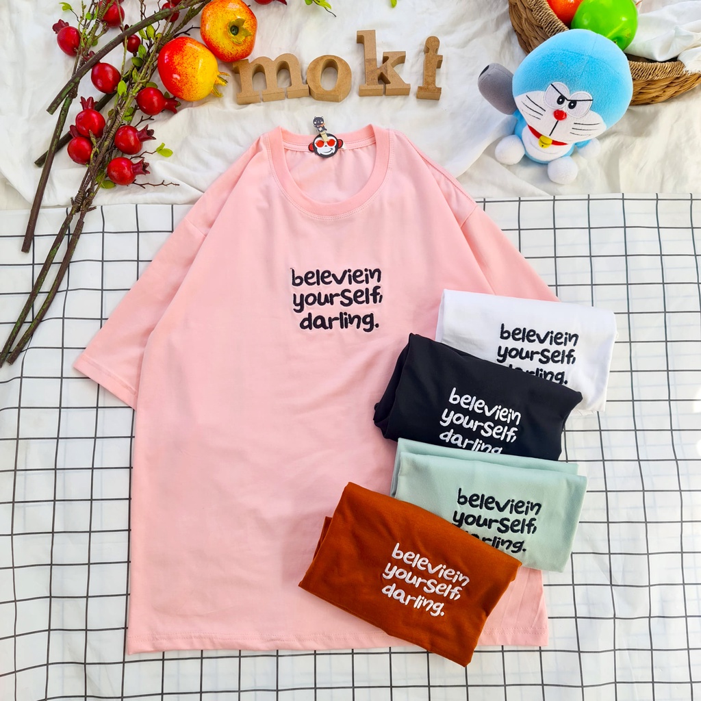 Áo phông áo thun nam nữ tay lỡ from rộng freesize chất cotton thoáng mát in hình thêu chữ belev MOKISHOP
