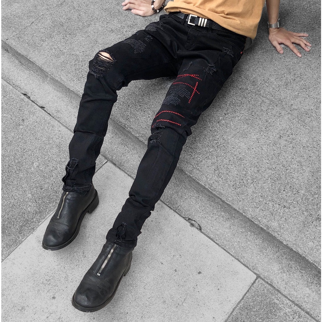 Quần jean skinny đen biker