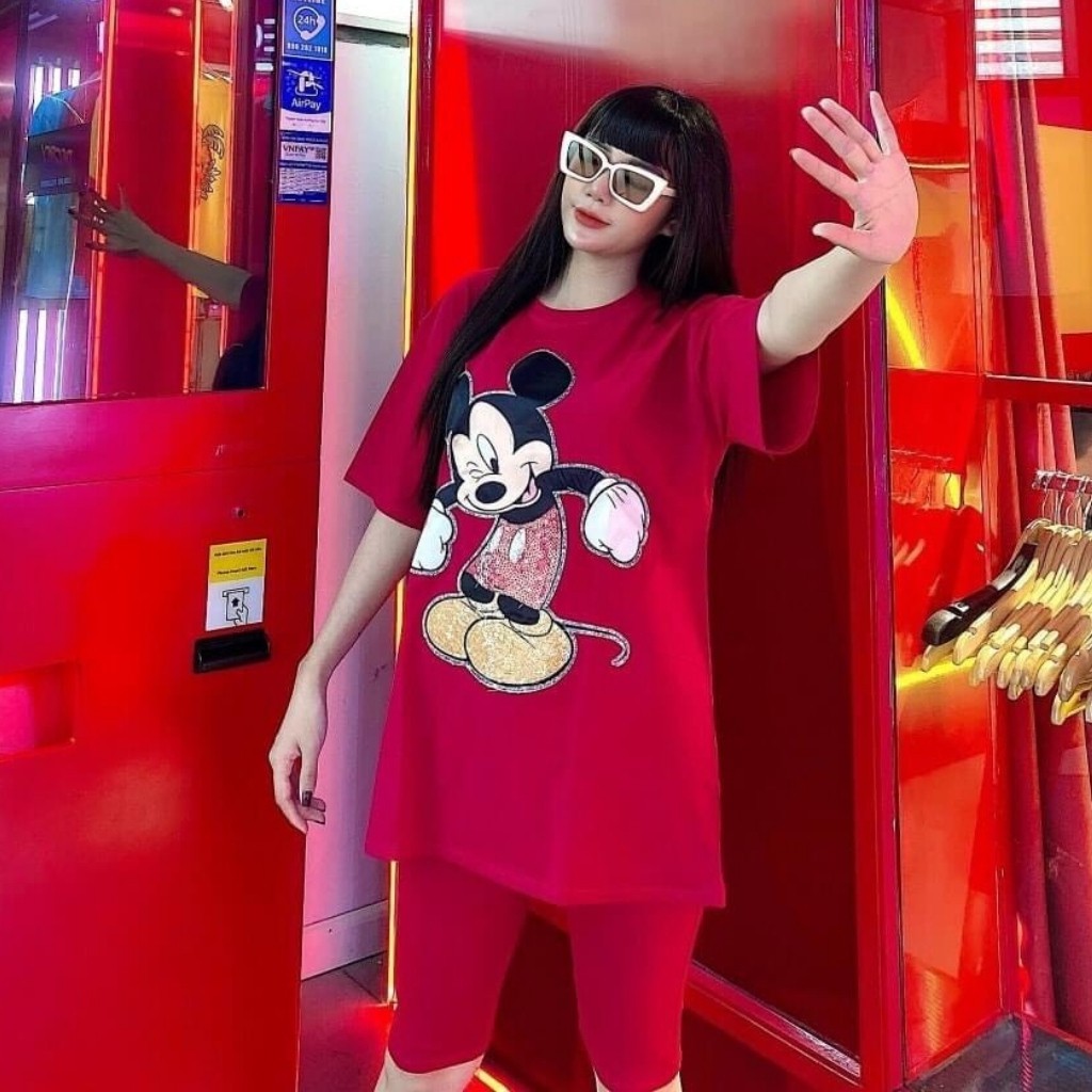 Đồ bộ nữ chất cotton 100% co dãn đanh mịn Mickey MIC004 quần ngố lửng | BigBuy360 - bigbuy360.vn