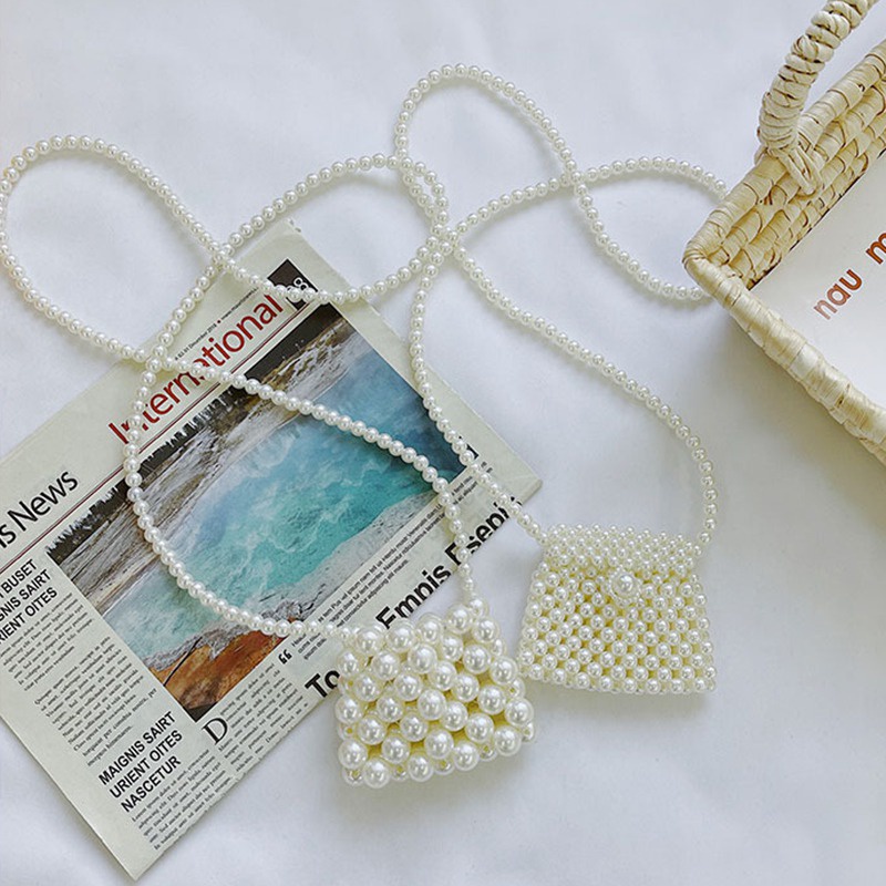 Túi đeo chéo mini đính ngọc trai giả thời trang dễ thương cho bé gái