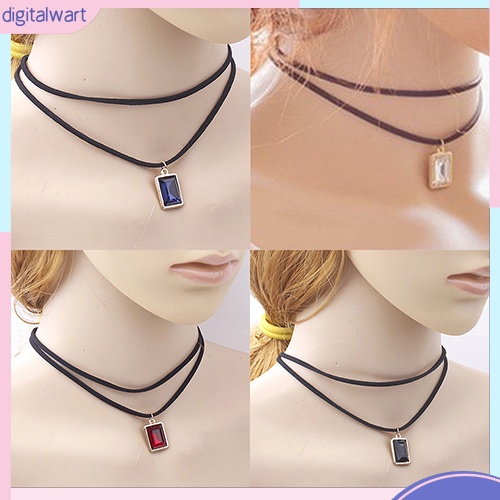 Vòng cổ 2 lớp mặt đính đá nhân tạo hình vuông sang trọng dành cho nữ