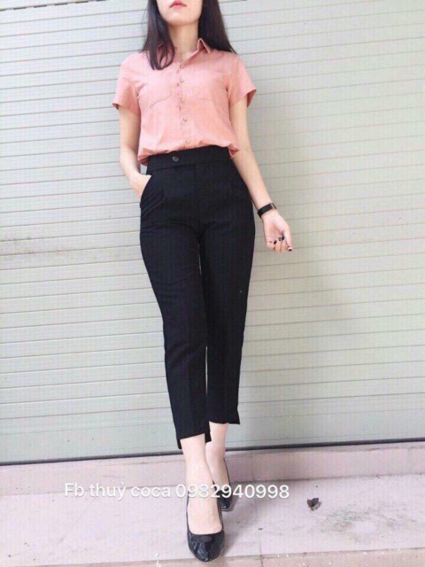 Quần baggy nữ cạp cao , Quần baggy gấu lệch KH218