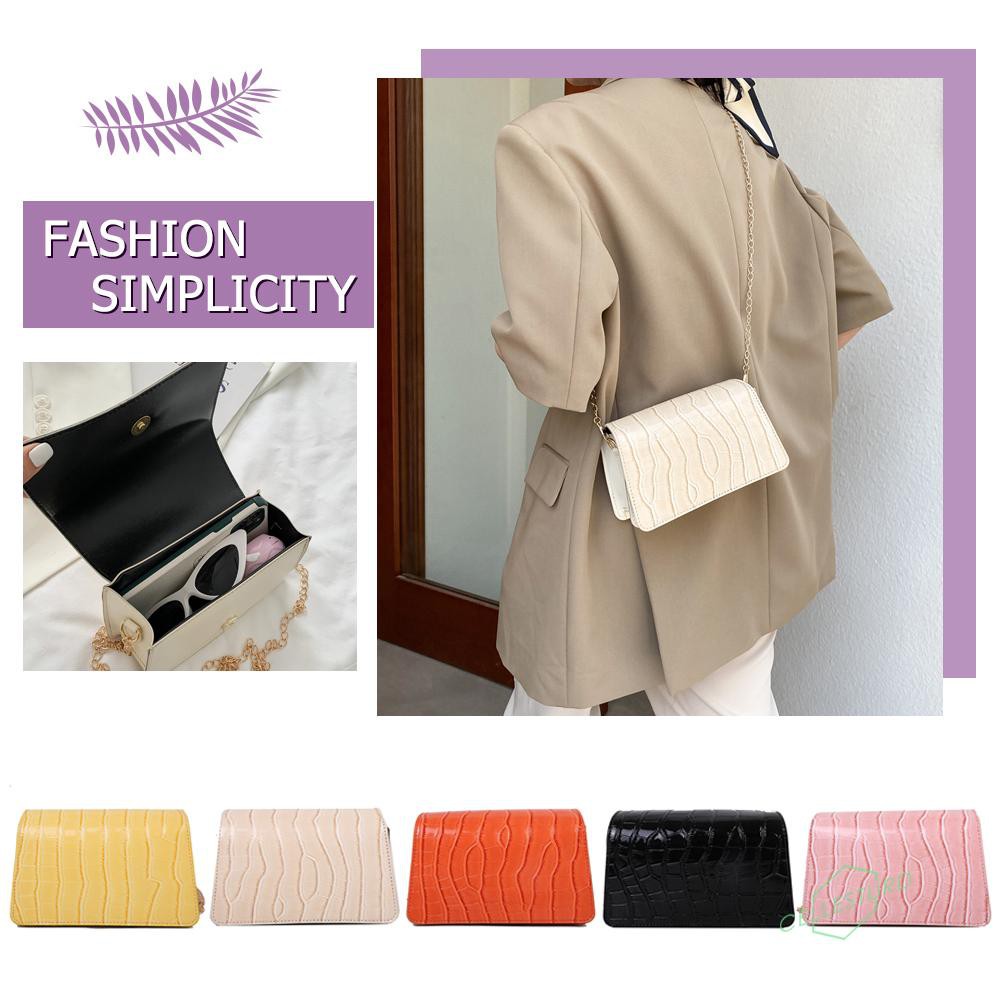 「CS」 Fashion Women Stone Pattern PU Crossbody Bag Casual Ladies Chain Handbags