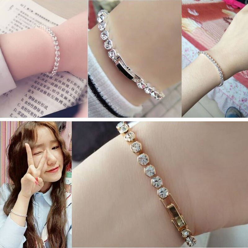 Vòng tay đính đá zircon lấp lánh thời trang tùy chọn màu sắc dành cho nữ