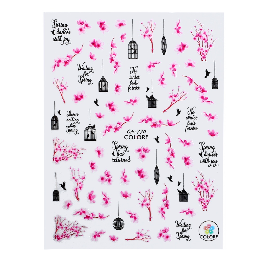 Nhãn Dán Móng Tay Tự Dính Họa Tiết Hoa Lá Mùa Xuân Hè 3D