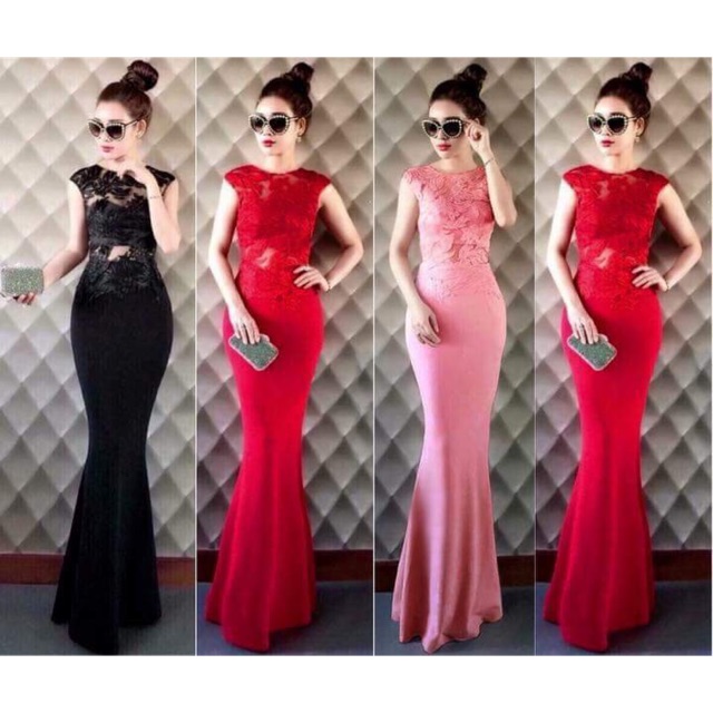 Đầm maxi đuôi cá phối ren