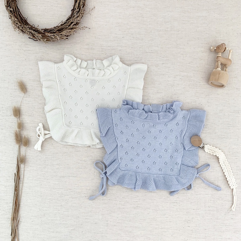 Yếm Cổ Bằng Cotton Dệt Kim Màu Sắc Trơn Có Diềm Xếp Nếp Trang Trí Cho Bé Gái Sơ Sinh