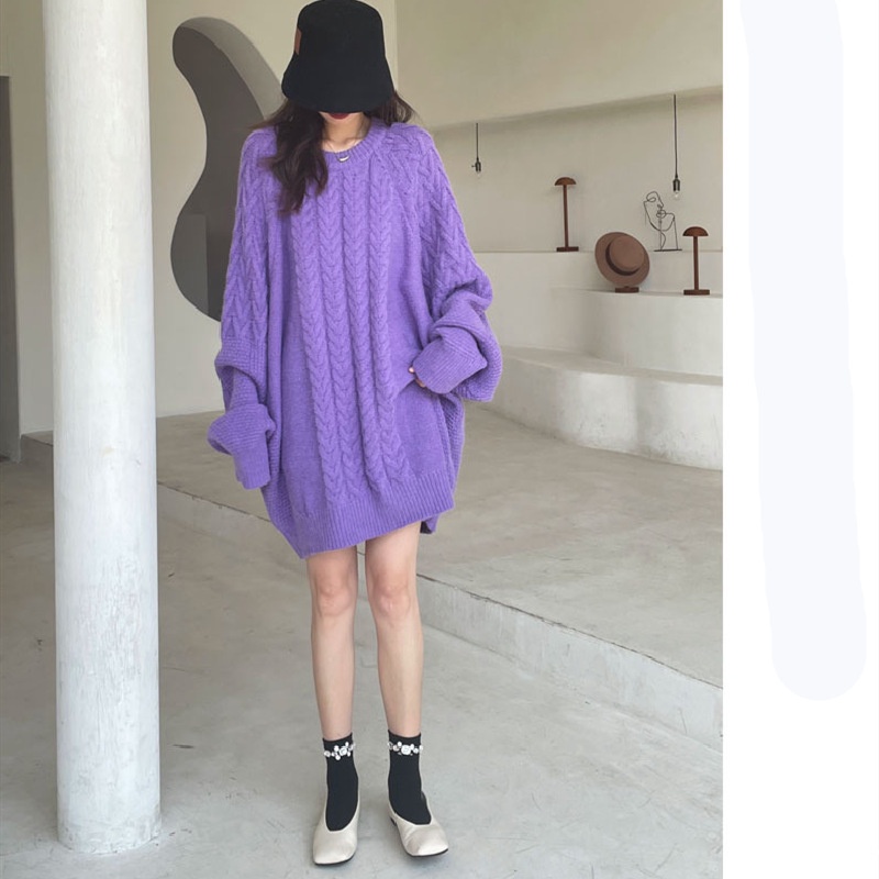 Áo Sweater Dệt Kim Cổ Tròn Dáng Rộng Thời Trang Thu Đông Phong Cách Hàn Quốc Cho Nữ