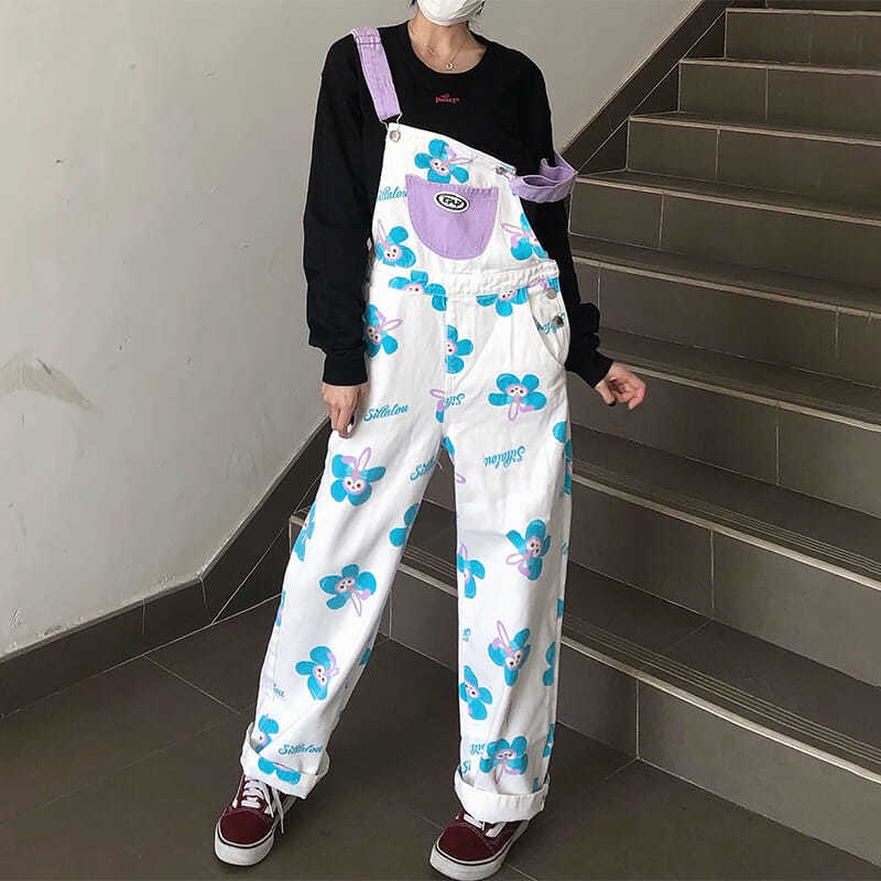 High waist elegant style star wearing open leg suspender cowboy suspender pants women's fashion brand straight tube loose and thin one-piece pants