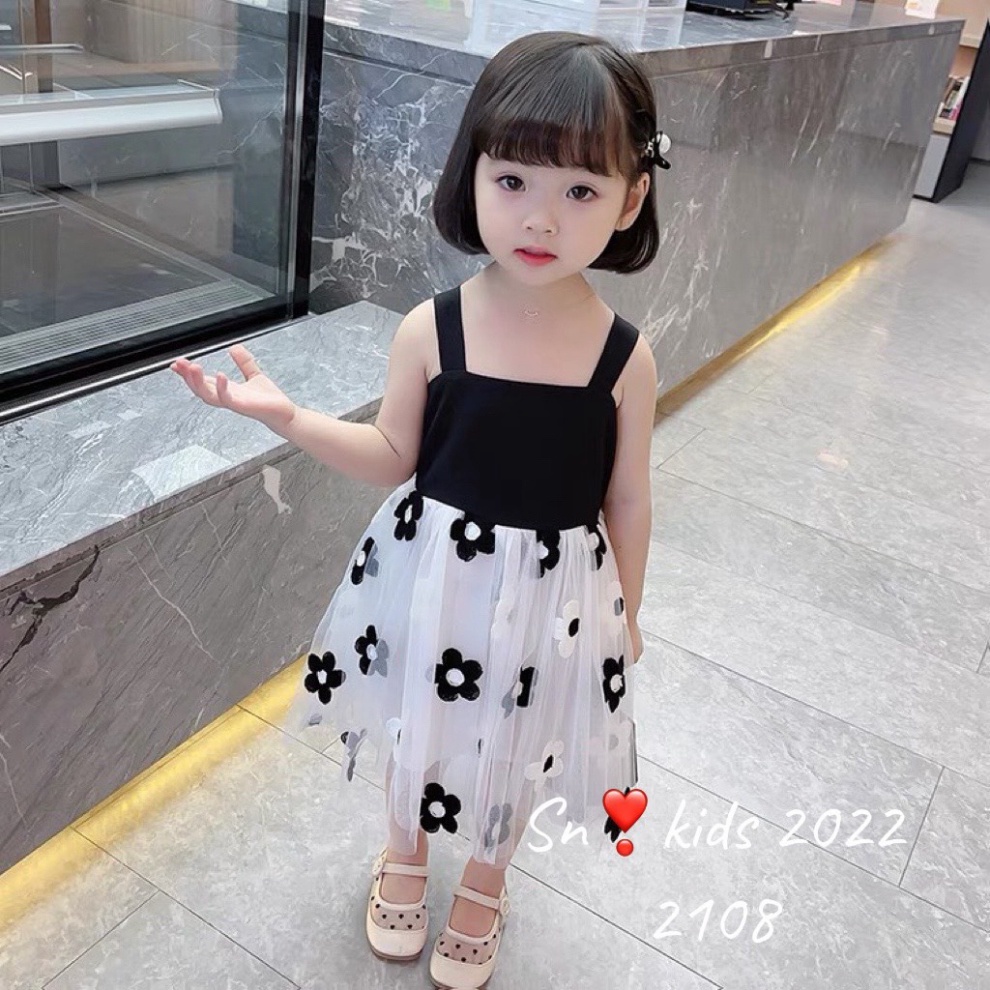 Váy 2 dây dáng xòe cho bé gái, Váy 2 dây hoa thêu xịn xò cho bé
