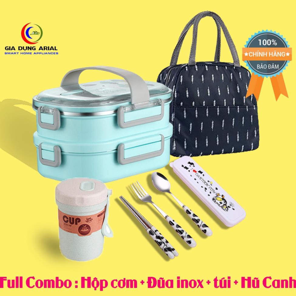 Hộp Cơm Giữ Nhiệt Nhựa Lõi Inox 304 Thiết Kế 2 Tầng Chống Tràn - Hộp Cơm Văn Phòng Kèm Phụ Kiện HC-02